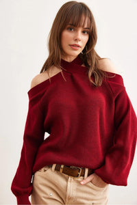 Cross-Neck Knit Sweater