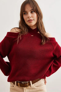 Cross-Neck Knit Sweater