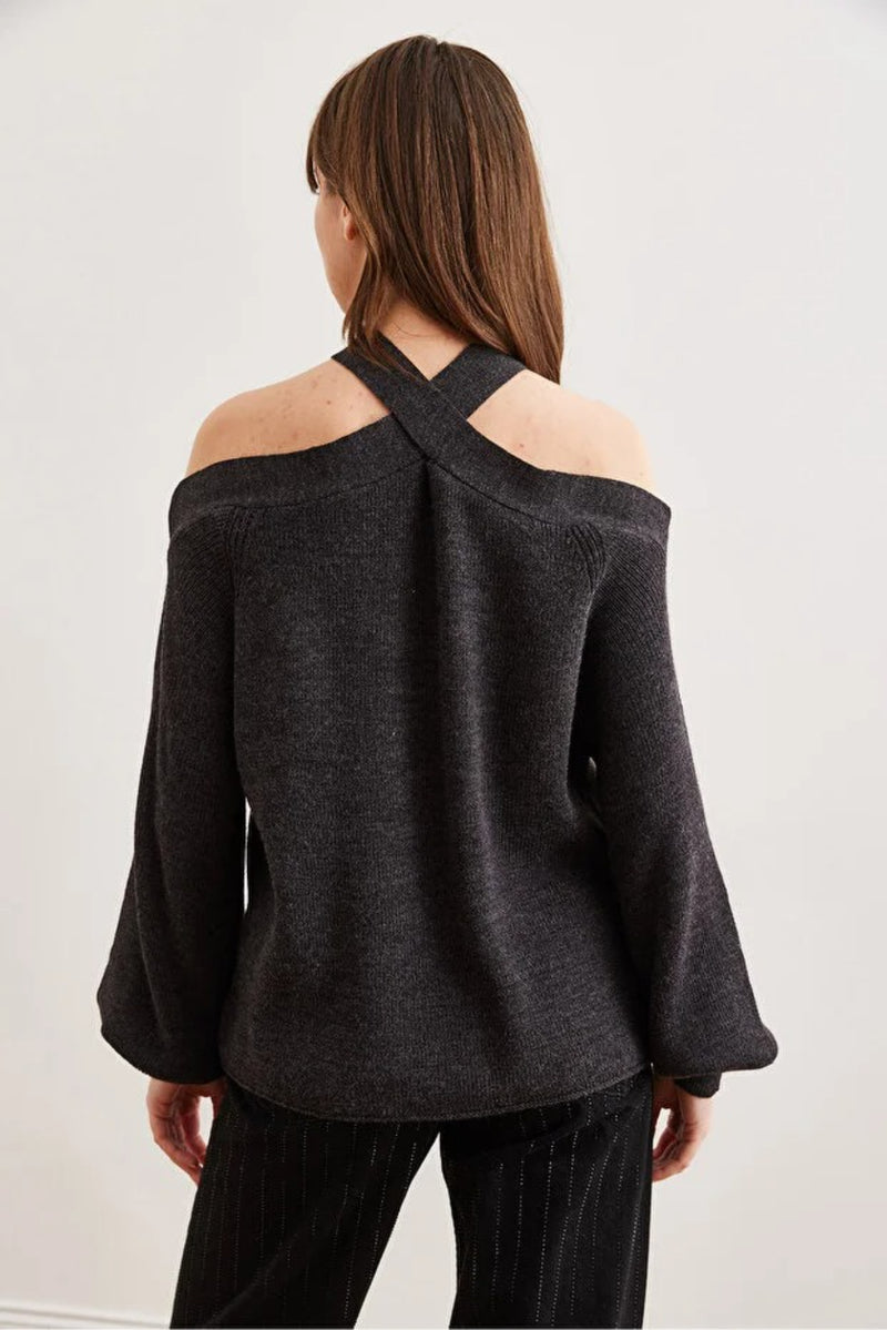 Cross-Neck Knit Sweater