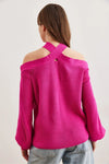 Cross-Neck Knit Sweater