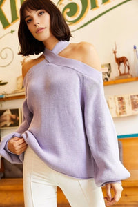 Cross-Neck Knit Sweater