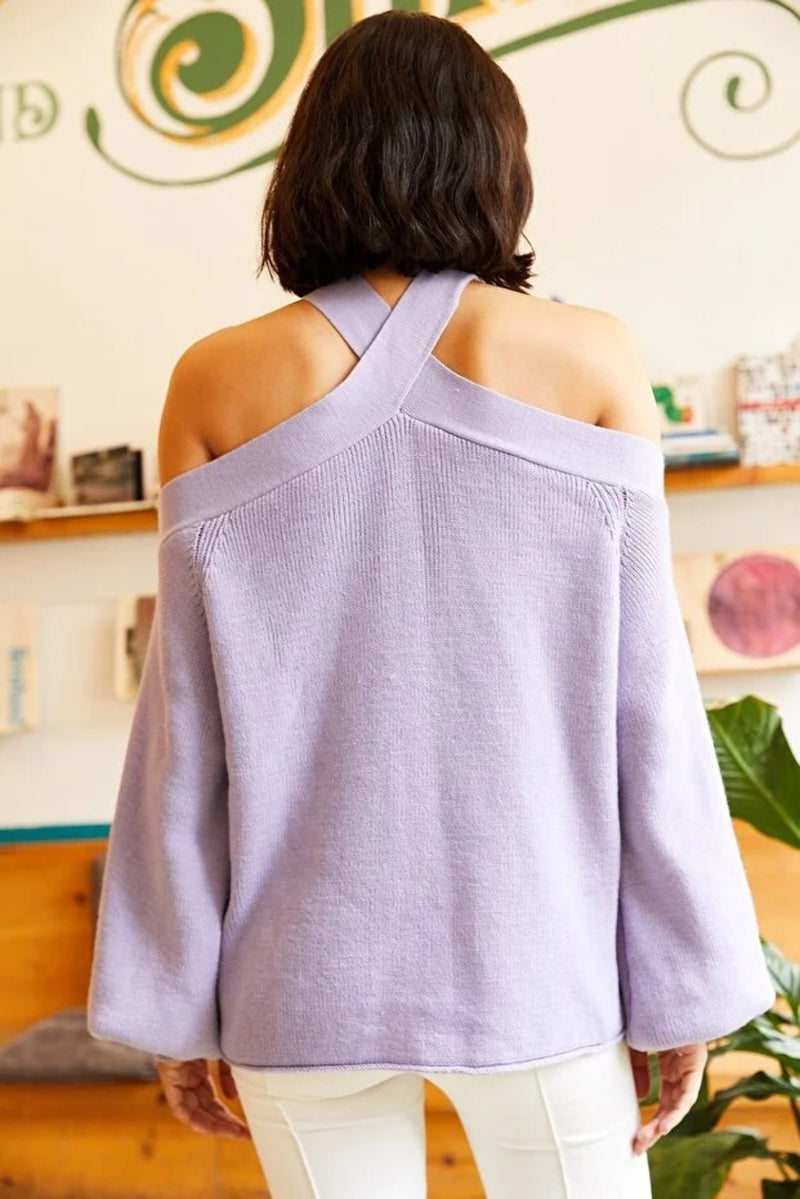 Cross-Neck Knit Sweater