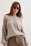 Cross-Neck Knit Sweater