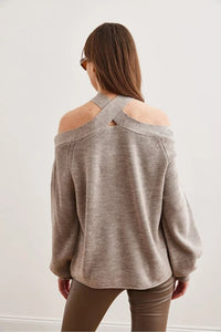 Cross-Neck Knit Sweater