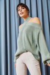 Cross-Neck Knit Sweater