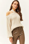 Cross-Neck Knit Sweater