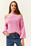Cross-Neck Knit Sweater