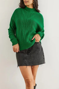 High-Neck Cable Knit Sweater