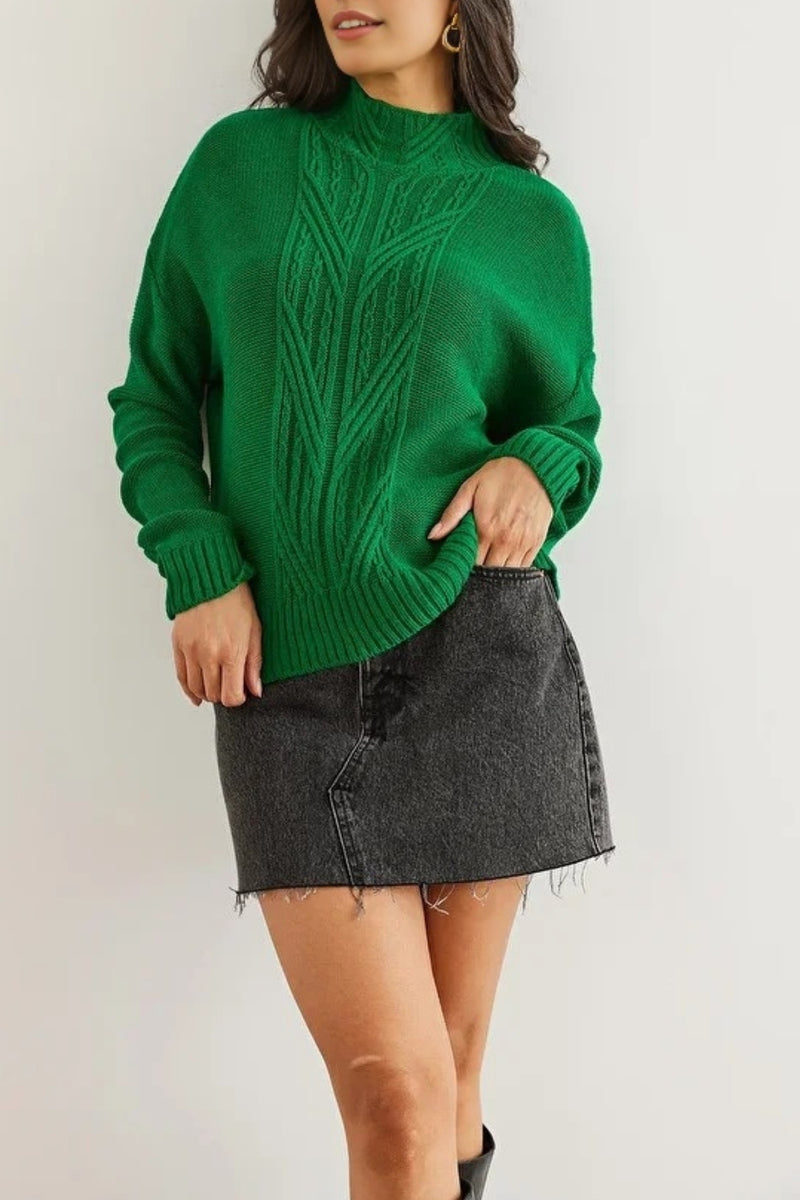 High-Neck Cable Knit Sweater