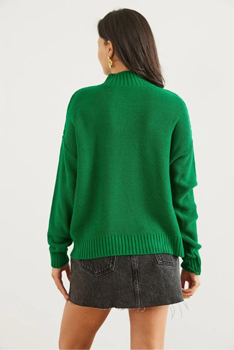 High-Neck Cable Knit Sweater