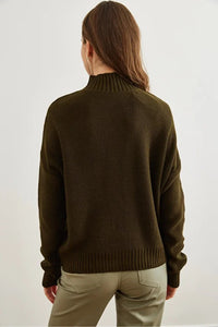 High-Neck Cable Knit Sweater
