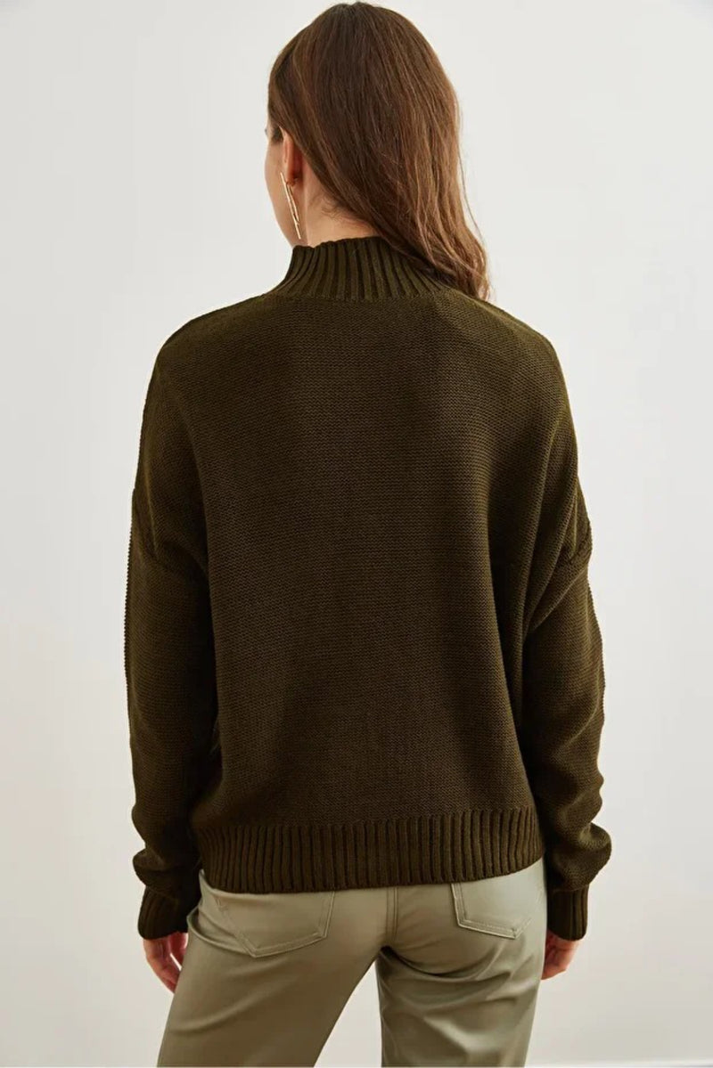 High-Neck Cable Knit Sweater