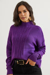 High-Neck Cable Knit Sweater