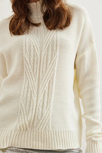 High-Neck Cable Knit Sweater