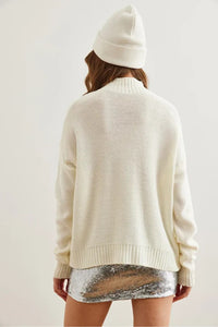 High-Neck Cable Knit Sweater