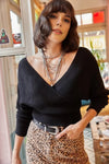 Front and Back V-Neck Cropped Knit Sweater