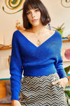 Front and Back V-Neck Cropped Knit Sweater