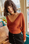 Front and Back V-Neck Cropped Knit Sweater