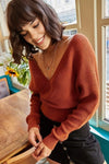 Front and Back V-Neck Cropped Knit Sweater