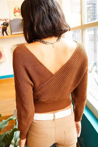 Front and Back V-Neck Cropped Knit Sweater