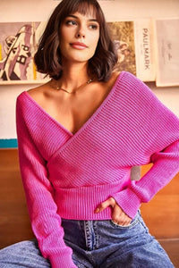 Front and Back V-Neck Cropped Knit Sweater