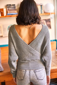 Front and Back V-Neck Cropped Knit Sweater