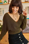 Front and Back V-Neck Cropped Knit Sweater
