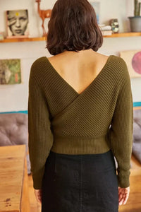 Front and Back V-Neck Cropped Knit Sweater