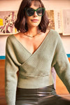 Front and Back V-Neck Cropped Knit Sweater