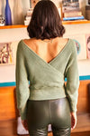 Front and Back V-Neck Cropped Knit Sweater