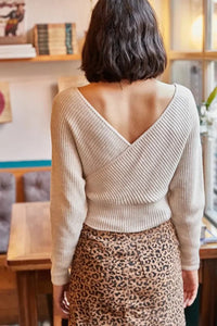Front and Back V-Neck Cropped Knit Sweater