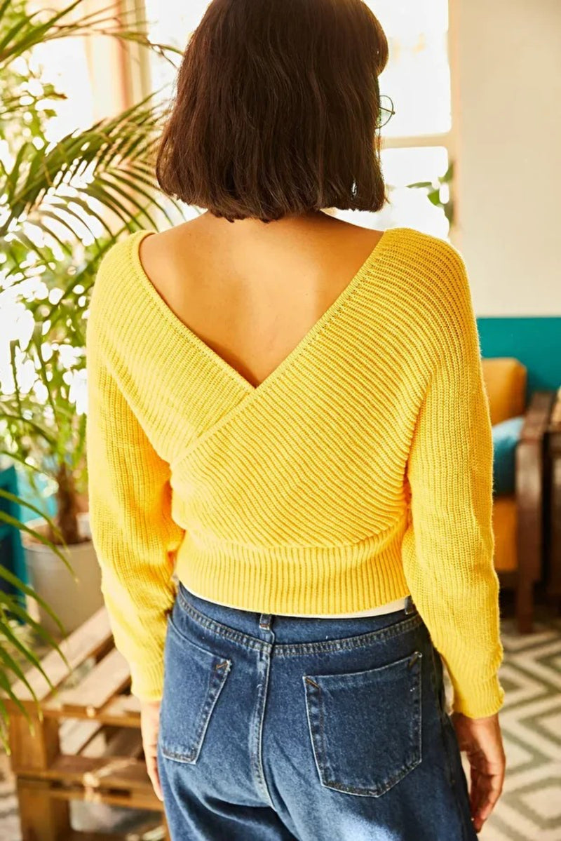 Front and Back V-Neck Cropped Knit Sweater
