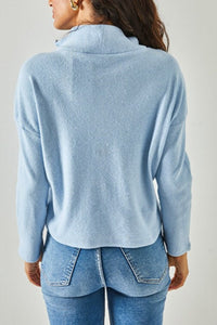 Zip-Up High Neck Brushed Sweater