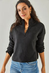 Zip-Up High Neck Brushed Sweater