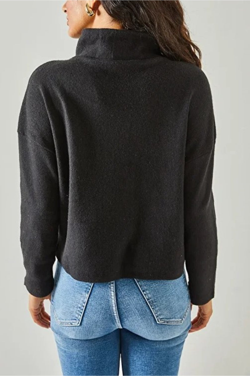 Zip-Up High Neck Brushed Sweater