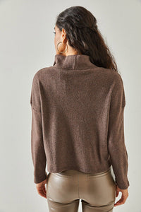 Zip-Up High Neck Brushed Sweater