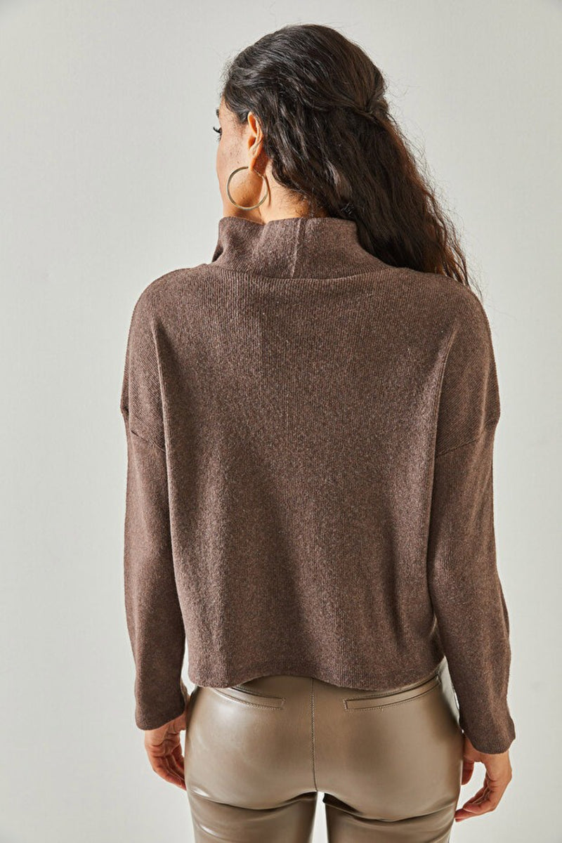 Zip-Up High Neck Brushed Sweater