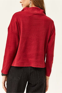 Zip-Up High Neck Brushed Sweater