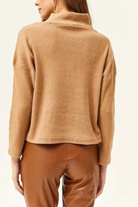 Zip-Up High Neck Brushed Sweater