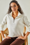 Zip-Up High Neck Brushed Sweater