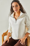 Zip-Up High Neck Brushed Sweater
