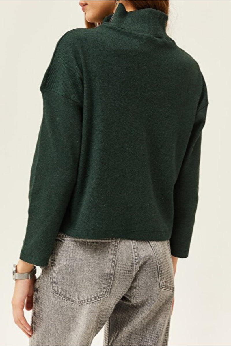 Zip-Up High Neck Brushed Sweater