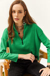 Zip-Up High Neck Brushed Sweater