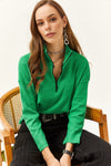 Zip-Up High Neck Brushed Sweater