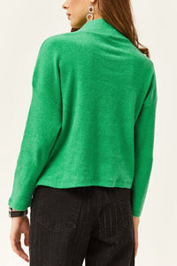 Zip-Up High Neck Brushed Sweater