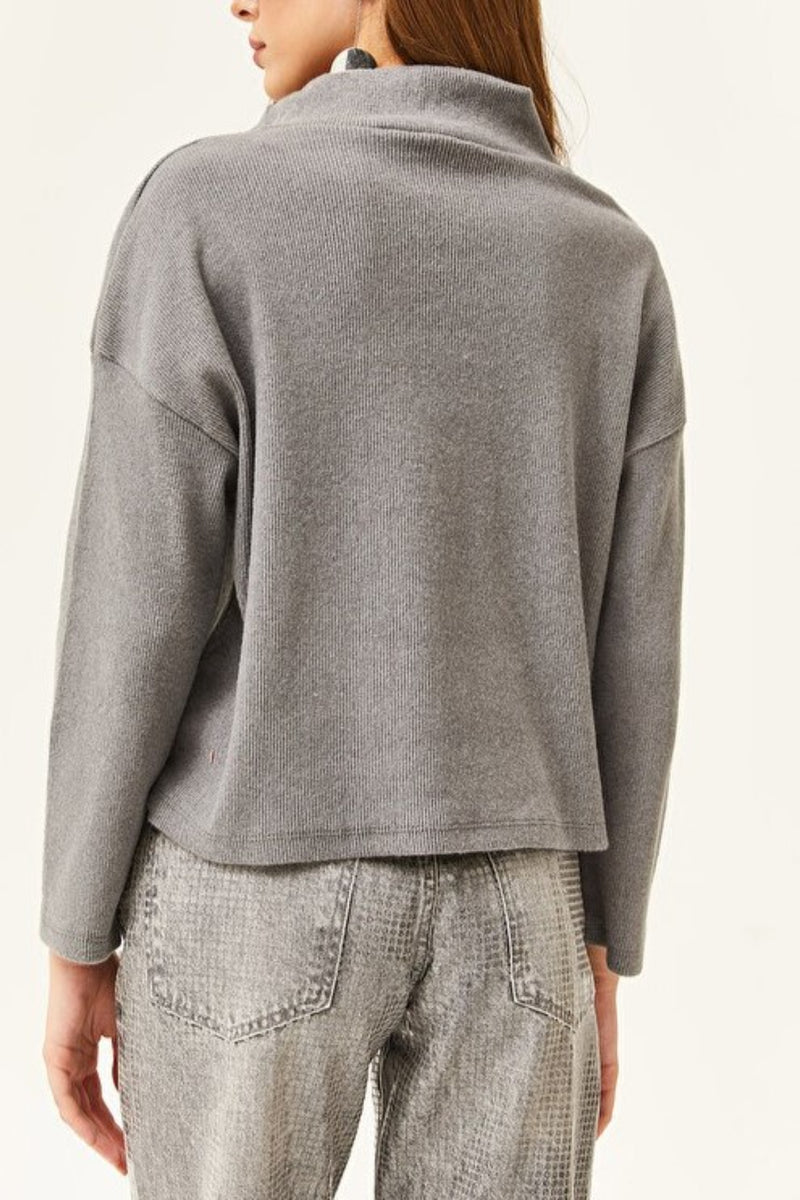 Zip-Up High Neck Brushed Sweater