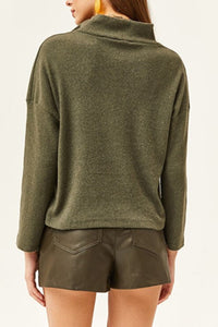 Zip-Up High Neck Brushed Sweater