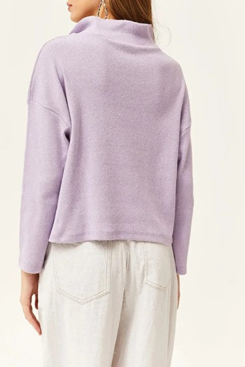 Zip-Up High Neck Brushed Sweater