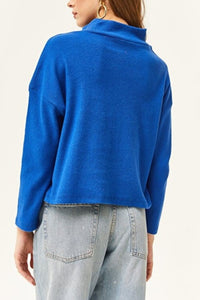 Zip-Up High Neck Brushed Sweater
