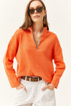 Zip-Up High Neck Brushed Sweater